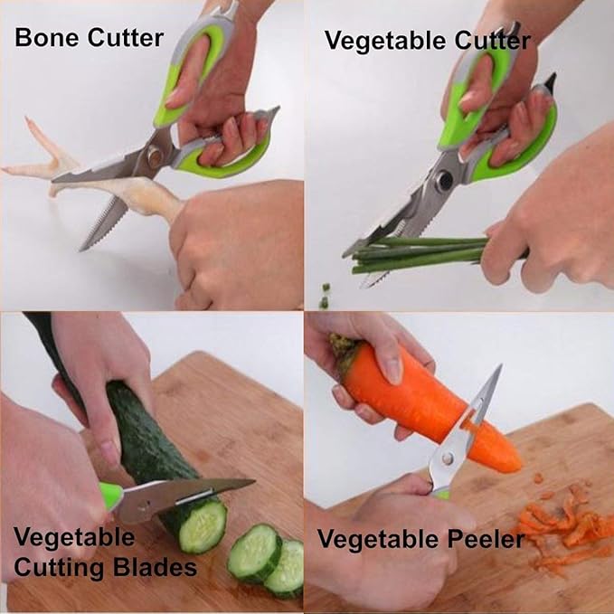Multifunction Kitchen Food Scissors, Detachable Stainless Steel Heavy Duty Culinary Scissors, 7-in-1 Household Shears with Magnetic Holder, for Cut Poultry Meat Bone Vegetables Fruit Seafood (purple)
