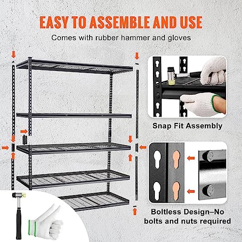 VEVOR Storage Shelving Unit 5-Tier Adjustable 2000 lbs Capacity 60"x24"x78"