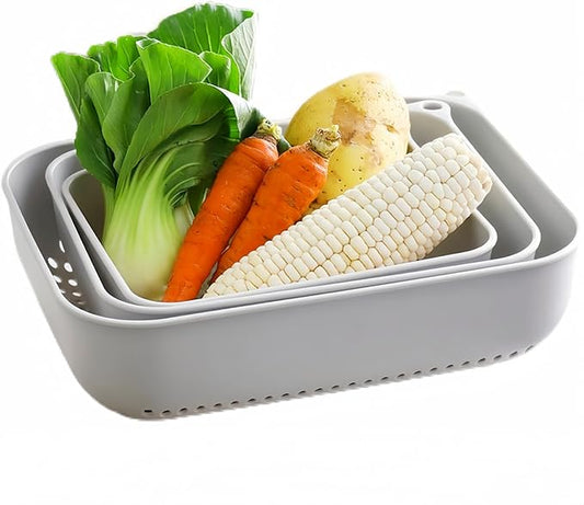 3pcs Fruits & Vegetable Colander Set,2 in 1 Fruit Washing Basket with Strainer,Multipurpose Vegetable Filter,Multi-layer Kitchen Draining Basket Set