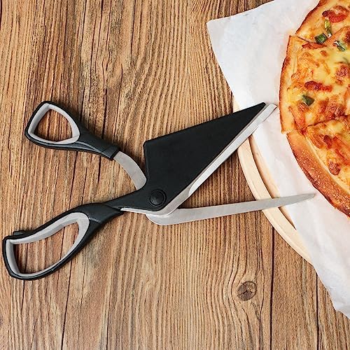 Asdirne Pizza Scissors, Pizza Cutter with Shovel, Food-Grade Sharp Stainless Steel Blade and Soft Grip Handle, Multifunctional Kitchen Scissors, 27cm, Black/Grey