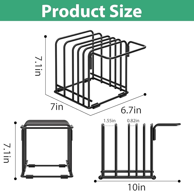 Cutting Board Organizer,5-Slot Steel Kitchen Storage Rack for Cutting Boards, Baking Trays,towel,and Thin Pans-Space-Saving Kitchen Storage (Black, 2 Pack)