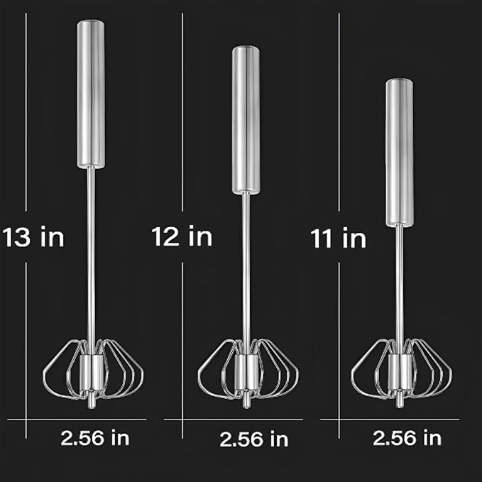 2Pcs Semi-Automatic Stainless Steel Egg Whisk, Hand-Operated Rotary Whisks, Multi-functional Stainless Steel Kitchen Mixing Tool, Manual Egg Whisk, Suitable for Mixing, Whipping and Stirring,12+13"