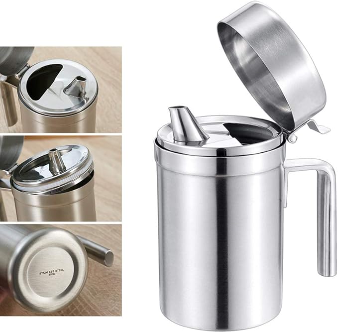 Olive Oil Dispenser, 550ML Stainless Steel Bottle with Lid, Leak Proof, Salad Dressing Storage, Cooking & BBQ
