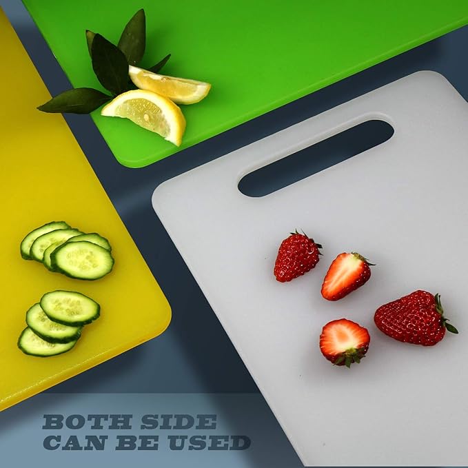 Fotouzy Plastic Utility Cutting Board with Handles, Food Safe PP Material, BPA Free, Dishwasher Safe, Thick Chopping Board, Large Size, Easy Grip Handle, for Kitchen (Yellow),14.2 x 9"
