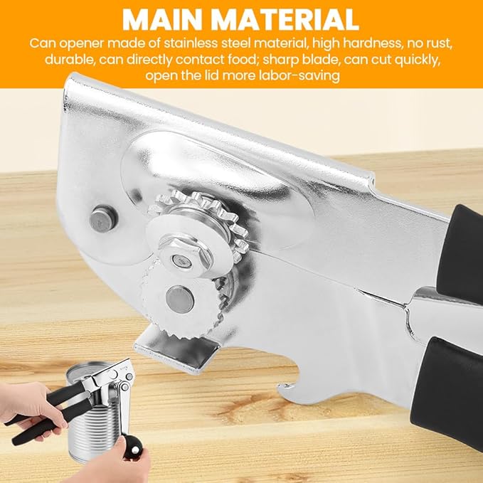 Commercial Can Opener, Crank Can Openers Manual, Heavy Duty Handheld Stainless Steel Cans Opener Bottle Openers with Long 360° Turn Wheel Handle for Seniors Kitchen(SIZE:Non-magnetic)