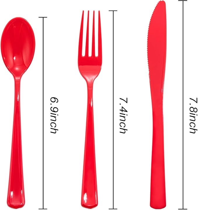 WDF 160 Piece Red Plastic Silverware - Heavy Duty Christmas Silverware of 80 Forks, 40 Spoons, 40 Knives - Red Plastic Utensils Perfect for Party Daily Baby Shower Wedding Spring