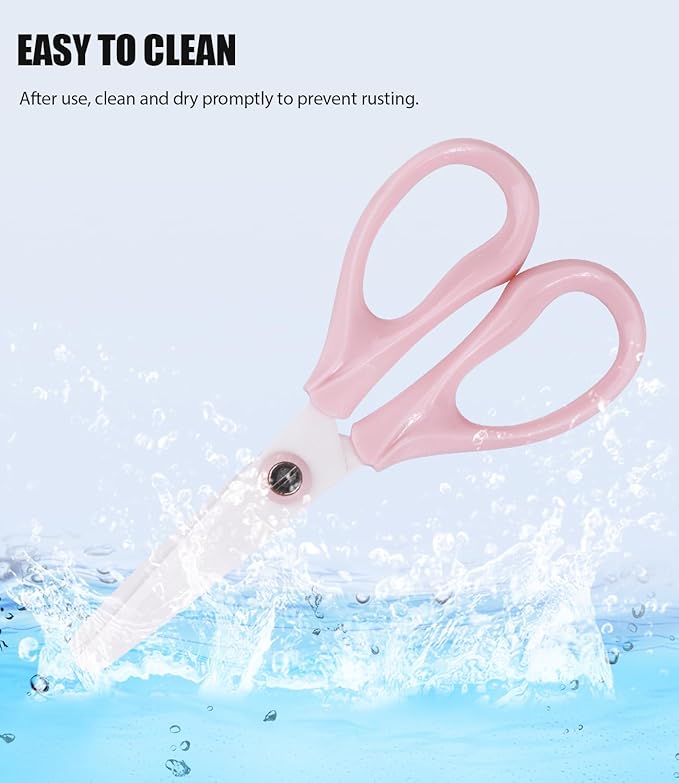 Baby Food Scissors Kicthen Shears - Portable Healthy Cute Kids Ceramic Scissors with Storage Case - Ideal for Cutting Meat, Chicken, Vegetables, and Fruits (Pink)