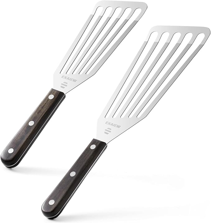 2 Pack Fish Spatula Stainless Steel，Flexible Metal Spatula Perfect for Flipping Eggs, Burgers and Baking, Durable Lightweight Kitchen Slotted Turner for Cooking & BBQ, Perfect Gifts