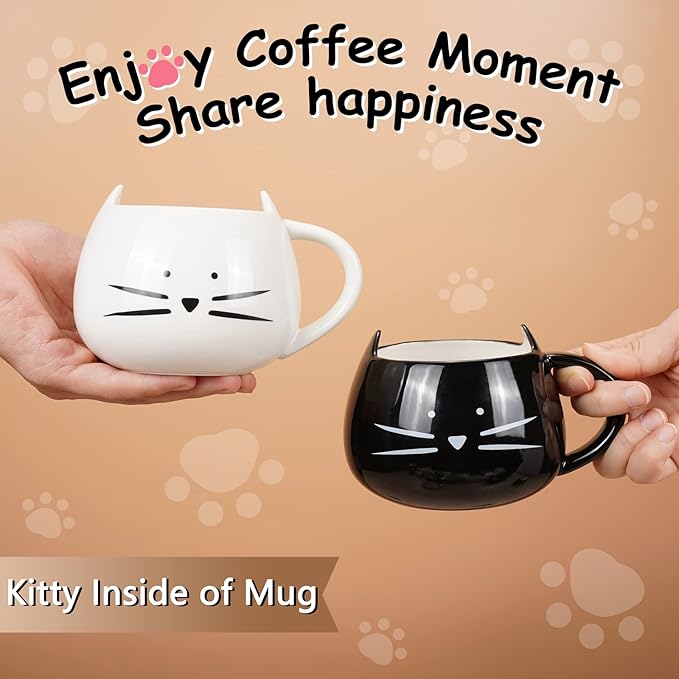 Koolkatkoo Cute Cat Coffee Mug for Cat Lovers Women Girls Ceramic Kitty Water Mugs 12 oz Small Cup White