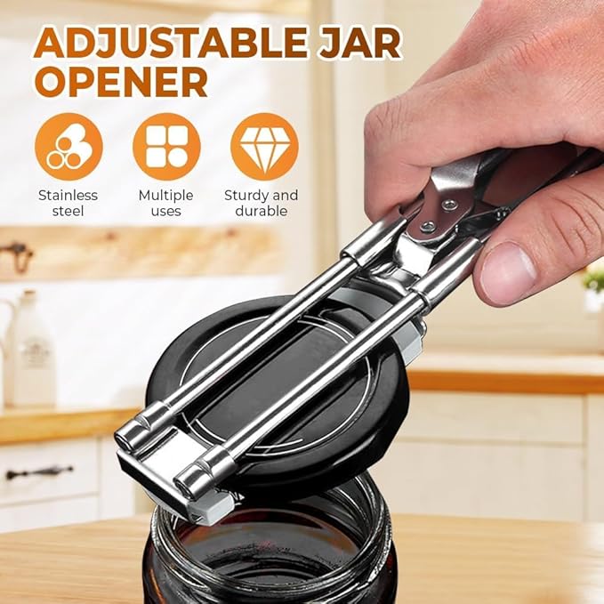 Adjustable Stainless Steel Jar Opener - Easy-Grip Kitchen Gadget for Jars, Bottles & Lids, User-Friendly Leverage Design,Effortless Grip for Seniors & Weak Hands (2PC)