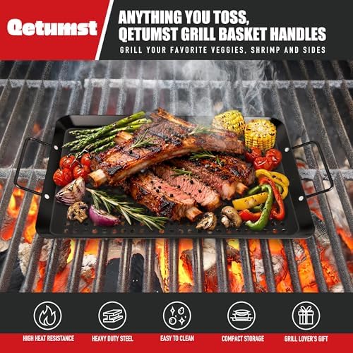 Qetumst Large 3 PCS Grill Basket Set for Outdoor Grill, Veggie Grilling Pan