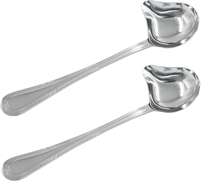 2 Pcs Stainless Steel Sauce Ladle with Pouring Spout, Long Handle Soup Ladle Gravy Ladle Sauce Drizzle Spoon Soup Spoon(Silver)