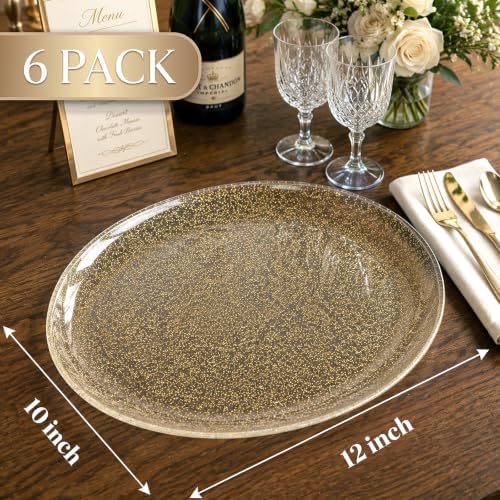 WDF 6Pack Gold Glitter Plastic Serving Trays Serving Platters for Party