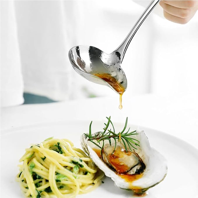 2 Pieces Stainless Steel Small Ladle, Gravy Ladle, 7.3” Sauce Drizzle Spoon with Spout, Small Sauce Spoon for Gravies and Dressings, Silver