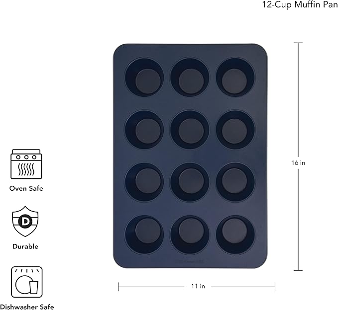 KitchenAid 12-Cup Nonstick Aluminized Steel Muffin Pan, Ink Blue (Pack of 2)