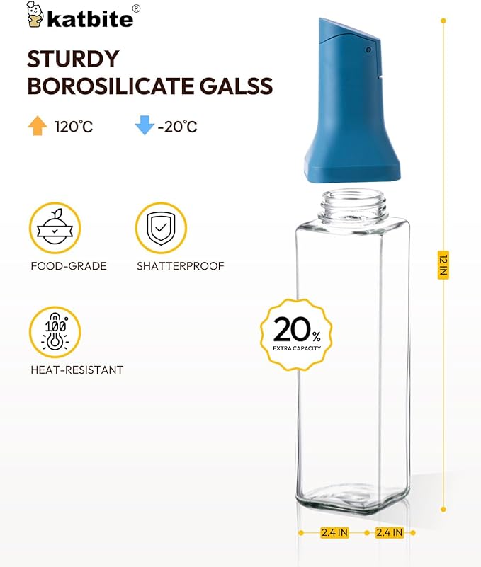 katbite 16oz Glass Olive Oil Dispenser Bottle for Kitchen Cooking - Leakproof Kitchen Essential with Precise Pouring Spout for Salad, Air Fryer, BBQ, Non-Stick Pans, Easy Refill and Use, Blue