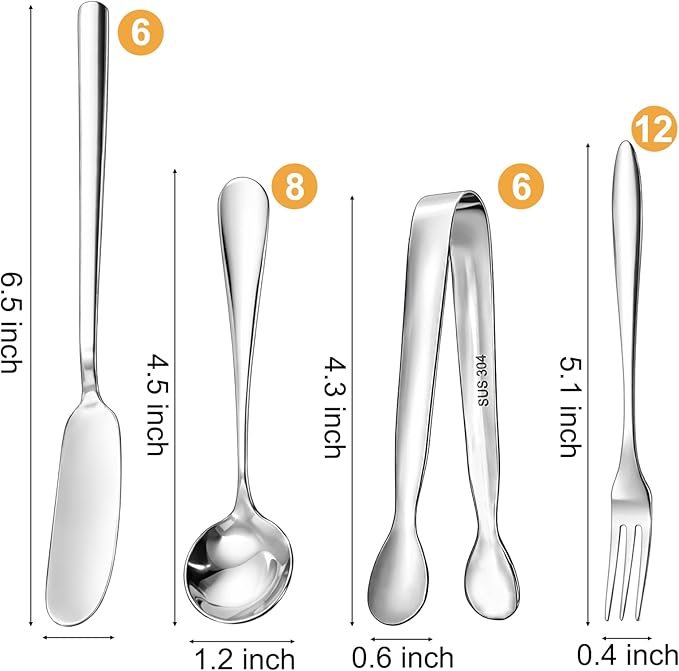 Suwimut 32 Pieces Cheese Butter Spreader Knives Set, Charcuterie Accessories Stainless Steel Cheese Spreader Knives, Mini Serving Tongs, Spoons and Forks for Butter Cheese Jam Appetizer Pastry Making