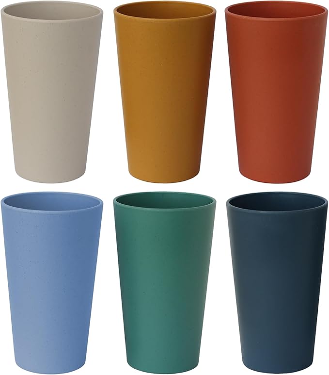 LuckyZone Wheat Straw Unbreakable Cup | 20 oz Reusable Water Drinking Glasses Sets of 6 | Lightweight Tumbler for Kitchen Outdoor | Dishwasher Safe, BPA Free and Eco friendly (20 oz, 6Pcs/6Color_H)