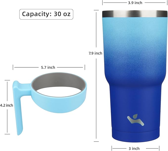 30 oz Tumbler with Handle and 2 Straw 2 Lid, Insulated Water Bottle Stainless Steel Vacuum Cup Reusable Travel Mug,Sky