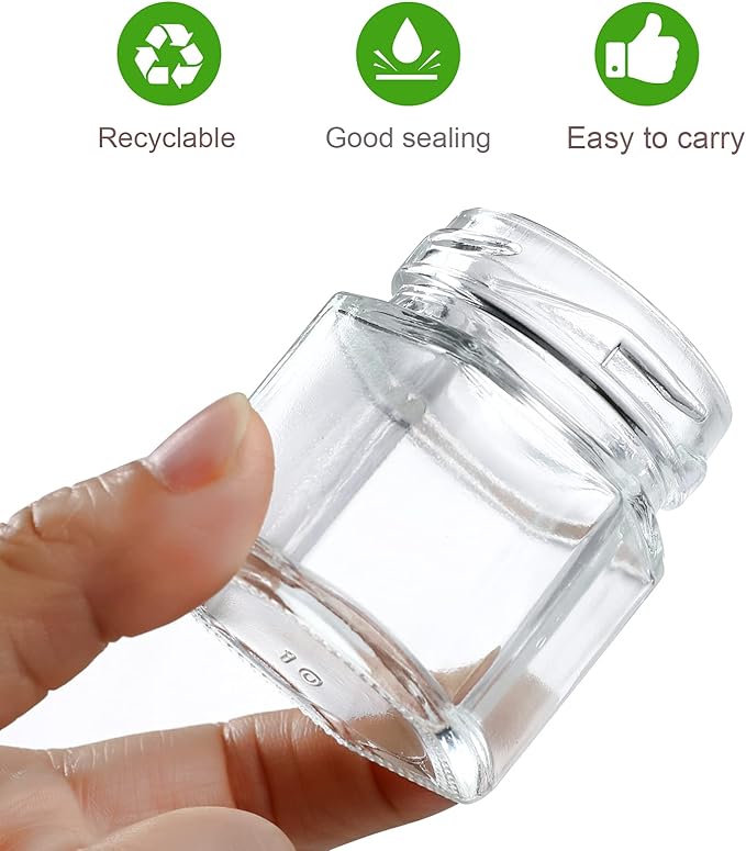 48 Pack 1.5oz Hexagon Glass Jars with Gold Lids, Mini Honey Jars, Small Spice Jars, Jam Jars for Gifts and Wedding Favors