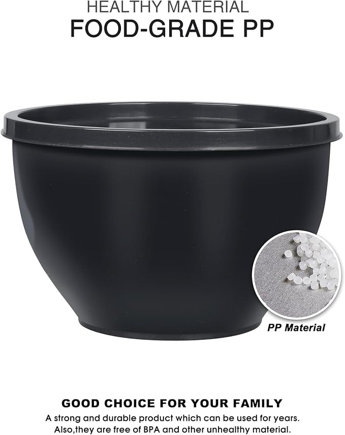 Plastic Mixing Bowls with Lids Set for Kitchen, Nesting Bowls for Mixing, Baking, Prepping, Cooking and Serving Food, Mixing Bowls Dishwasher, Microwave Safe (Dark Gray)