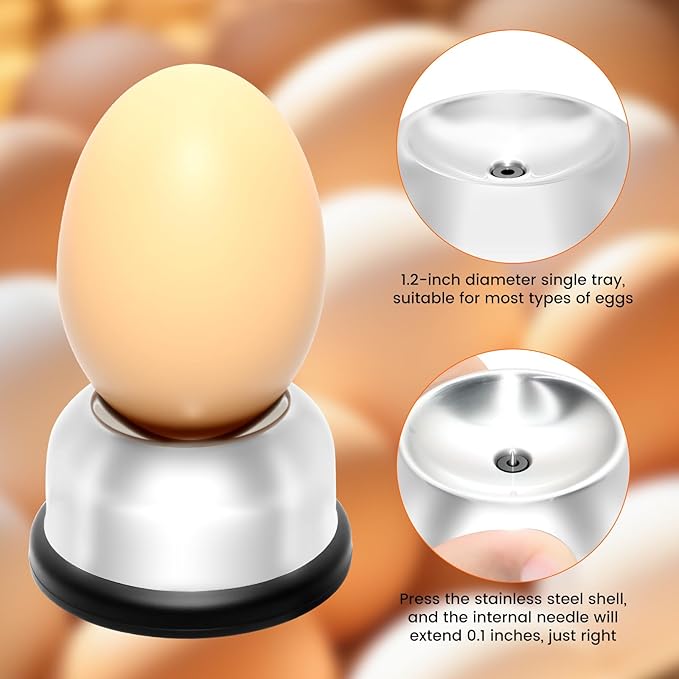 Egg Piercer for Boiling & Baking, Stainless Steel Egg Puncher with Spring-Loaded Needle & Non-Slip Base, Prevents Cracking for Perfect Hard/Soft Boiled Eggs, Eggshell Peeler Tool (Black)