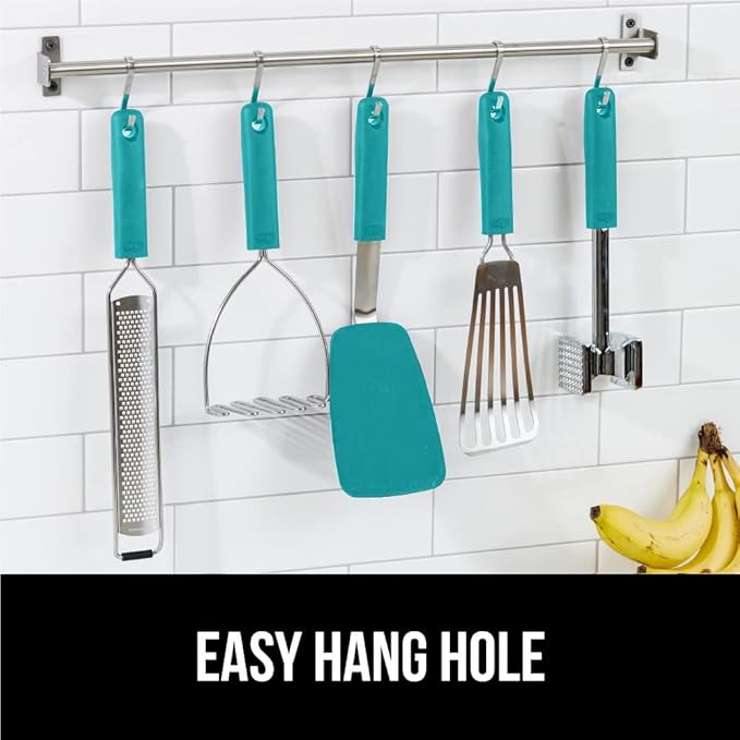 GORILLA GRIP Food Grade Flexible Silicone Spatula, Heat Resistant Head for Nonstick Frying Pan, Patented Soft Rubber Handle for Comfort, Non-Scratch Kitchen Turner, Flip Eggs, 11.6 in, Turquoise