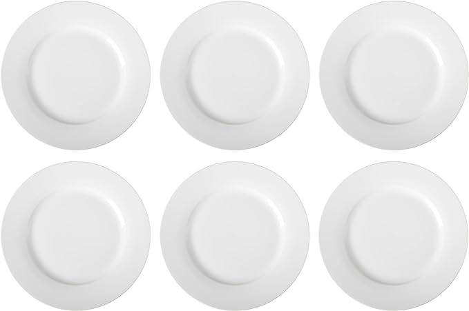 Amazon Basics 6-Piece White Dinner Plate Set, Microwave and Dishwasher Safe for Everyday Use, 10.5 inches