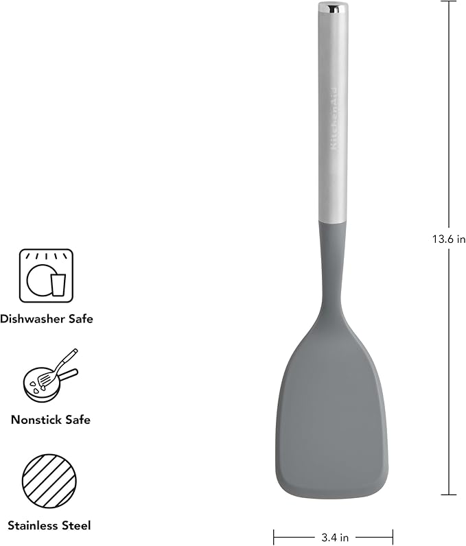 KitchenAid Oversized Solid Turner with Durable Stainless Steel Handle, Large Nonstick-Safe Head for Easy Flipping, Folding, and Serving, Dishwasher Safe