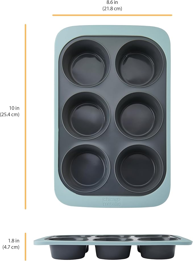 Chicago Metallic 6-Cup Silicone Muffin Pan, Nonstick Bakeware with Wire-Reinforced Rim, BPA-Free Food-Grade Silicone, Oven Safe to 428°F, Dishwasher Safe, Easy Muffin Release