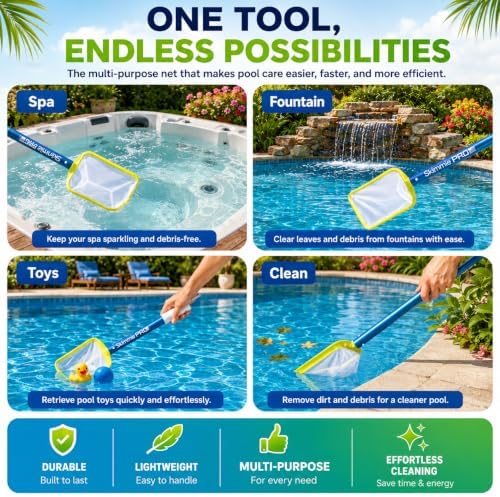 Skimmie Pro (Short Version) 22.5” Pool Skimmer: Lightweight, Fine Mesh Net, & Stainless Steel Hook – Ideal for In-Ground/Above-Ground Pools, Fountains, Ponds, Hot Tubs, & Cold Plunges