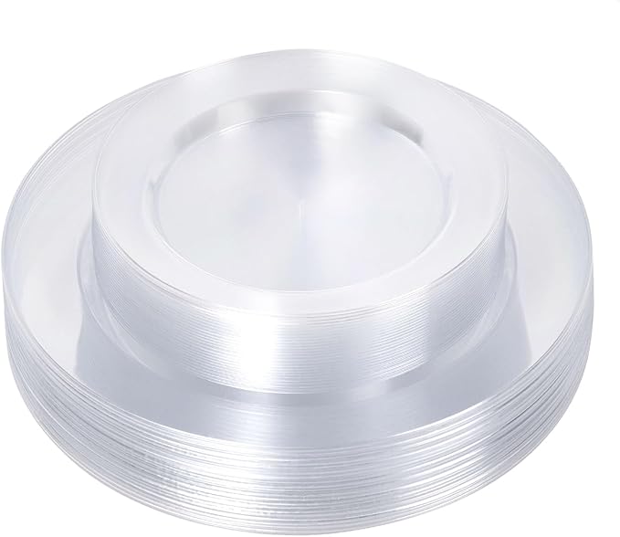 50PCS Clear Plastic Plates, Disposable Dinnerware for 25 Guests, Include 10.25 inch & 7.5 inch Dinner & Dessert Plates for Party, Wedding and Graduation