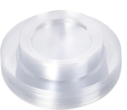 50PCS Clear Plastic Plates, Disposable Dinnerware for 25 Guests, Include 10.25 inch & 7.5 inch Dinner & Dessert Plates for Party, Wedding and Graduation