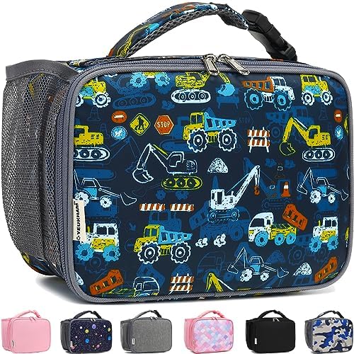 GYEUKHAM Insulated Lunch Box for School, Thermal Reusable Durable Freezable Lunch Bags for Kids Boys Girls Men Women - Small Soft Cooler Portable Lunch Tote Kit for Work Picnic Travel,Excavator