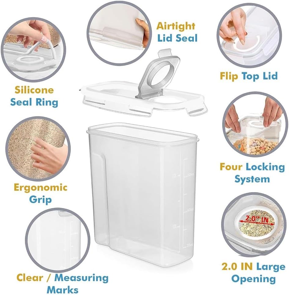 Shazo 2 PC (2.5L / 15.4 Oz) Small Airtight Cereal Containers with Lids
