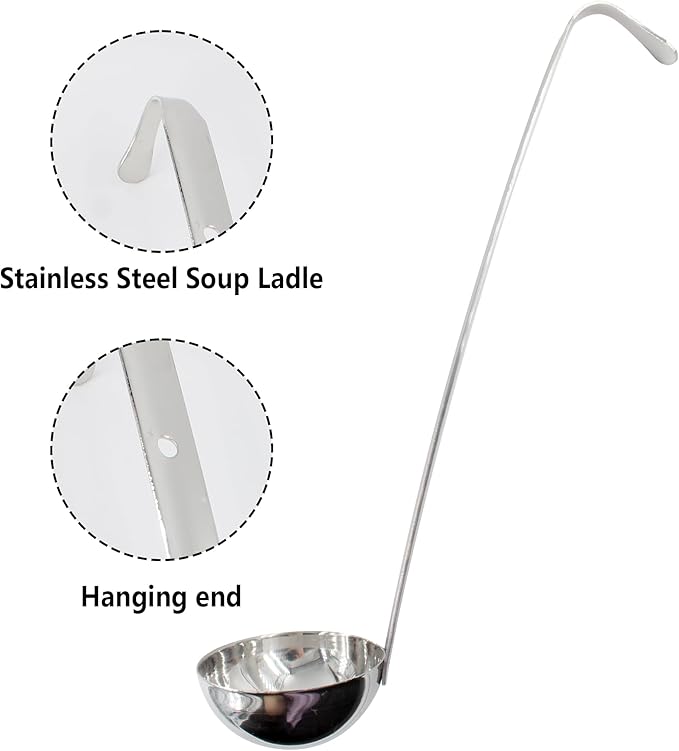 2PCS 10 Inch Stainless Steel Soup Ladle with Long Handle for Kitchen, Cooking, Soup, Sauce(2 oz)