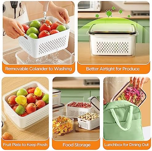 8-Pack Fruit Storage Containers for Fridge, Leakproof Fruit Containers for Fridge with Colanders, BPA-Free Produce Storage Containers with Lids Keep Fruits, Vegetables, Berry, Meat Fresh longer