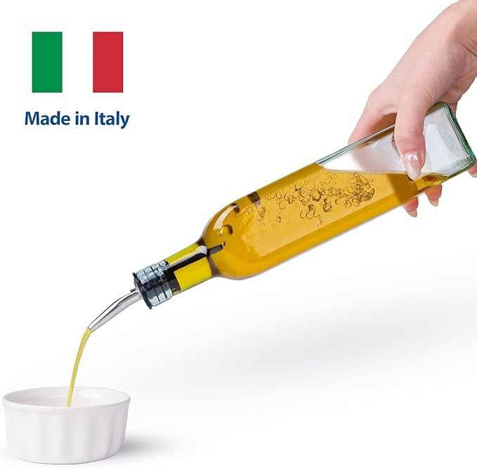 EHOMEA2Z Italian Glass Olive Oil Dispenser Bottle - 16 Oz, Oil and Vinegar Cruet with Stainless Steel Spout for Kitchen, Slight Green Tint (1, 473ml)