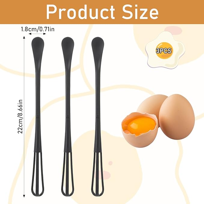 3 Pcs Tiny Whisk, Whisk Tool, Multifunctional Small Whisks for Cooking, Mini Whisk, Mini Small Wisk for Blending, Whisking, Beating Ingredients, Mixing Sauces