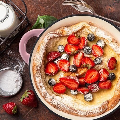 Miereirl 6 Quart Enameled Dutch Oven Pot with Lid, Cast Iron Dutch Oven with Dual Handles for Bread Baking, Cooking, Non-stick Enamel Coated Cookware, Rose