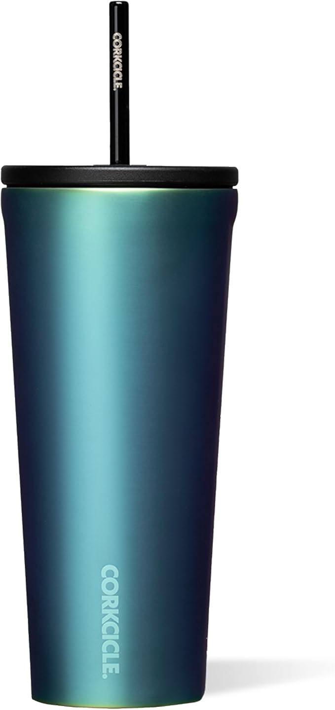 Corkcicle Cold Cup Insulated Tumbler with Straw - Keeps Drinks Cold for 12 Hours - Triple-Insulated Stainless Steel - Leak-Resistant Lid - Summer Drinkware Gift - 24 oz - Dragonfly