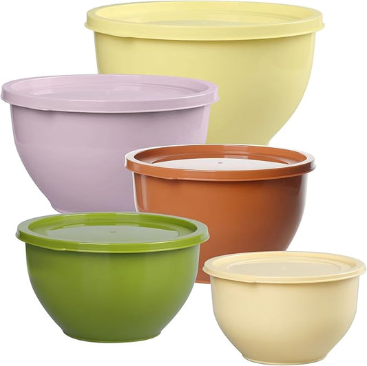 Plastic Mixing Bowls with Lids Set for Kitchen, Nesting Bowls for Mixing, Baking, Prepping, Cooking and Serving Food, Mixing Bowls Dishwasher, Microwave Safe (Yellow green)