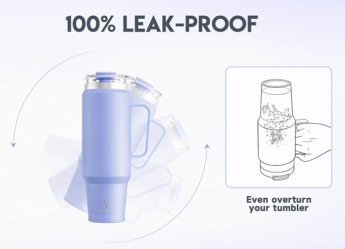 Meoky 40oz Tumbler with Handle, Stainless Steel Travel Mug with 2-in-1 Straw and Sip Lid, Vacuum Insulated Coffee Mug, 100% Leak Proof, Keeps Cold for 34 Hours or Hot for 10 Hours (Lilac)