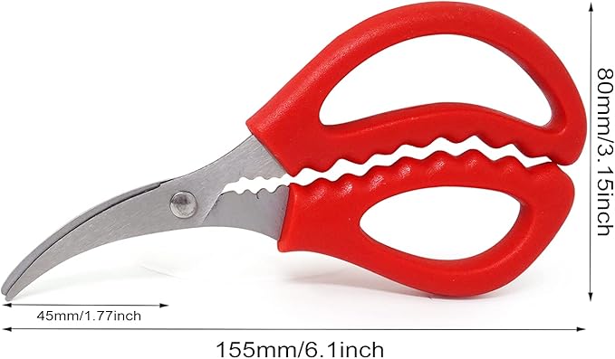 Honbay 2PCS Multifunctional Stainless Steel Shears Kitchen Seafood Scissors Fish Crab Shrimp Lobster Scissors Seafood Peeling Tools for Home (2 Color, 6")