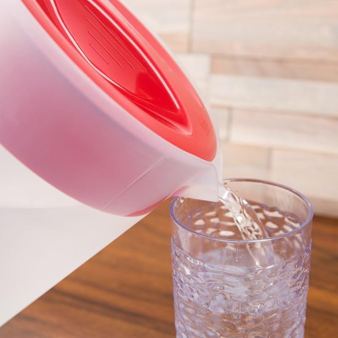 Rubbermaid Pitcher Classic 1 Gallon Clear Base, Red Lid