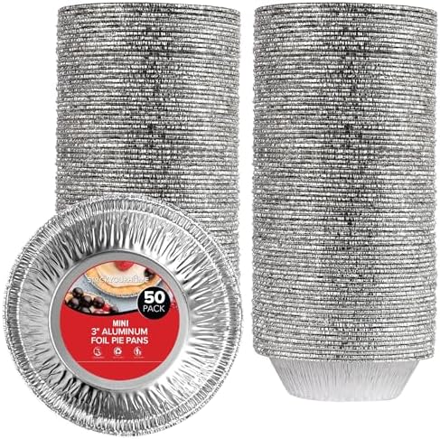 Stock Your Home 3 Inch Aluminum Foil Pie Pans (50 Count) Disposable & Recyclable Mini Pie Pans, Small Pie Tin for Baking, Cafes, and Restaurants, Durable Individual Pie Pan for Fruit Tarts, Quiche