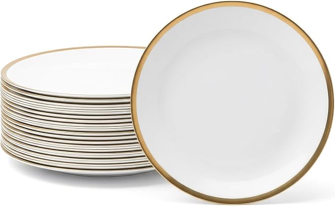 Blue Sky Organic Tray Gold Rim (2 ct) - 14" Round White Plastic Disposable Serveware with Elegant Gold Trim - Perfect for Parties and Events