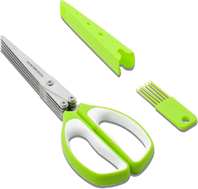 5 Blades Herb Scissors - Professional Kitchen Shears with Safety Cover for Cutting Green Onions, Fresh Herbs, Vegetables & Salad Food Prep, Must-Have Cooking Gadgets, Dishwasher Safe