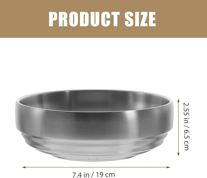 7.4" Stainless Steel Serving Bowls - 34oz Large Pasta, Ramen, Vegetable Salad, Kitchen Soup, Mixing Bowls for Cooking Baking - Silver, Dishwasher Safe