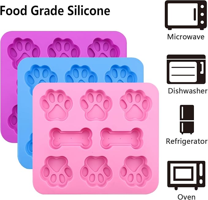 Paw Print Mold Dog Treat Mold Bone Silicone Molds 3 Pcs Dog Treat Molds for Baking Dogs Paw Puppy Treat Ice Cube Trays Cookies Chocolate Candies